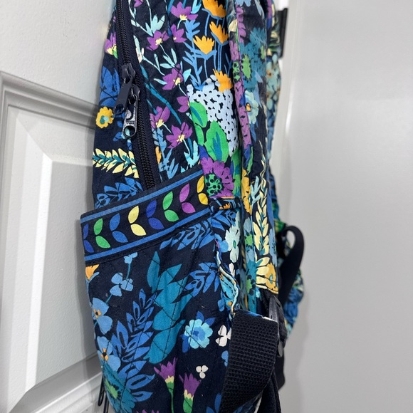 Vera Bradley Navy Quilted Floral Backpack with Blue, Purple & Yellow Accents - Picture 4 of 13